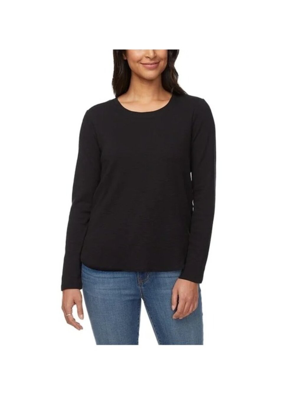 Kirkland Signature Women Long Sleeve Crewneck Slub Tee Black Small New with Tag
